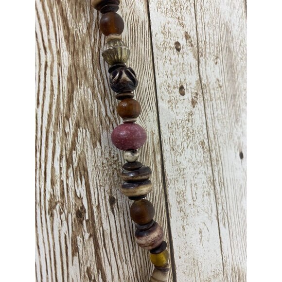Vintage Earth Tones Mix Bead Shell Stone Wood Necklace BOHO - Picture 5 of 12
